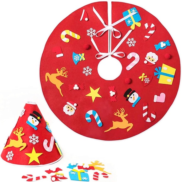 Christmas Tree Skirt 35 inch Red With Ornaments decor - Picture 3 of 6